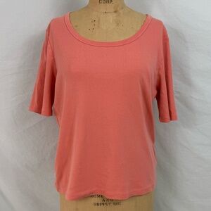 Time & Tru Salmon/Coral Short Sleeve V-Neck 100% Cotton Size XL(16-18)